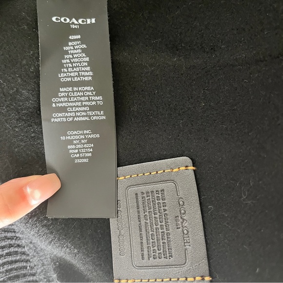 [Coach] 100% Wool Jacket with Cow Leather Trim - Dark Navy - Picture 10 of 12